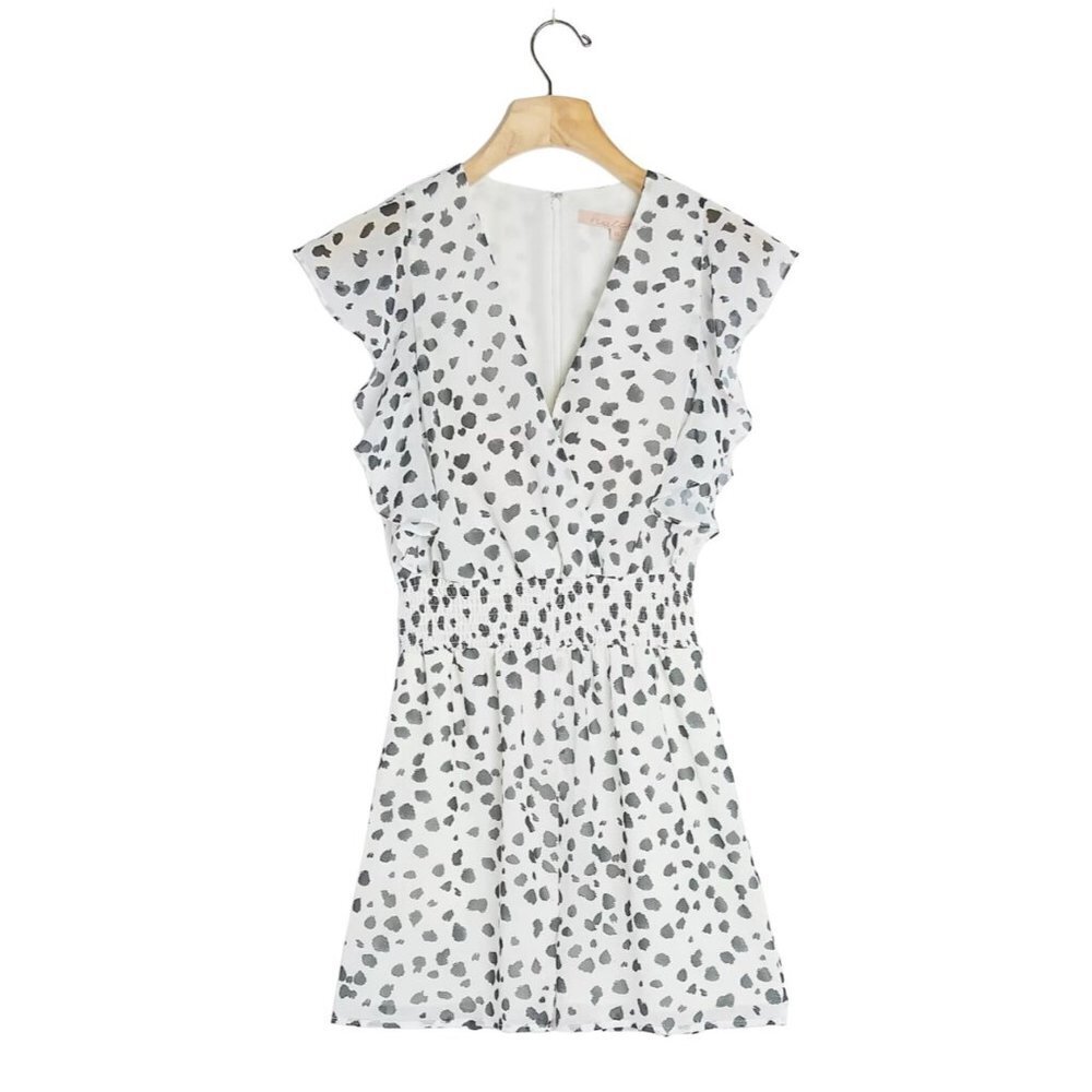 Hutch By Anthropologie White Carsen Romper Flutter Sleeve Coquette Feminine Dots